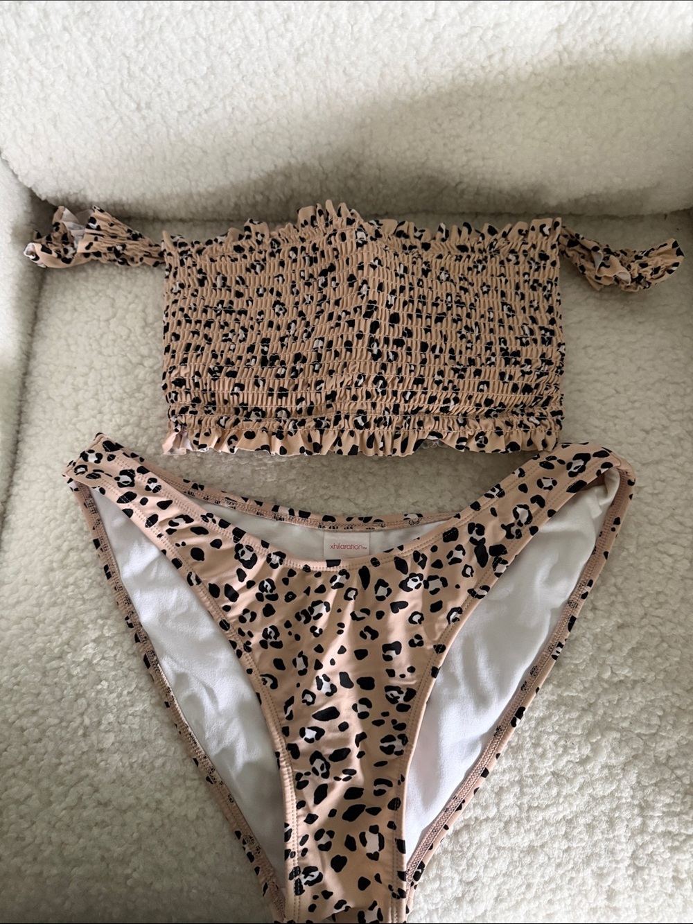 Xhilaration Pink Leopard Smocked Bikini Set